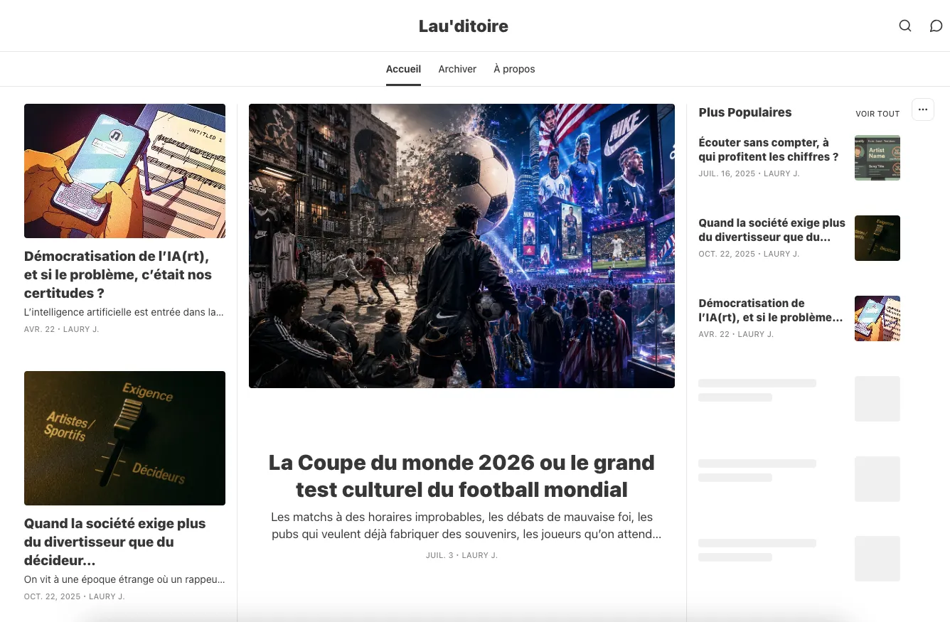 Lau'ditoire — page d'accueil de la plateforme éditoriale